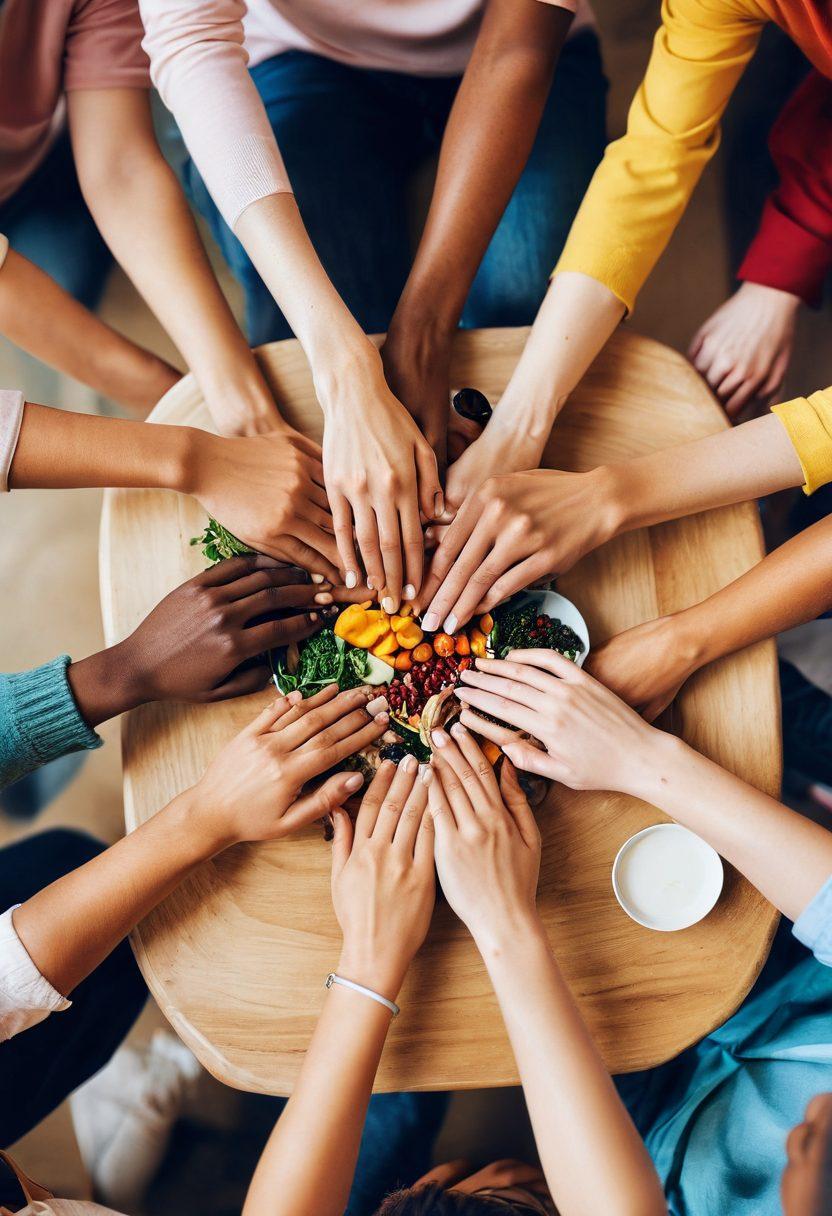 A heartwarming scene of diverse people engaged in caring practices, like sharing a meal, comforting one another, and participating in a group activity, surrounded by soft, warm colors. Include elements like hands reaching out to each other, intertwined hearts, and gentle smiles to symbolize emotional connection. Emphasize an inviting and cozy atmosphere that showcases togetherness and emotional bonds. super-realistic. vibrant colors. soft focus.